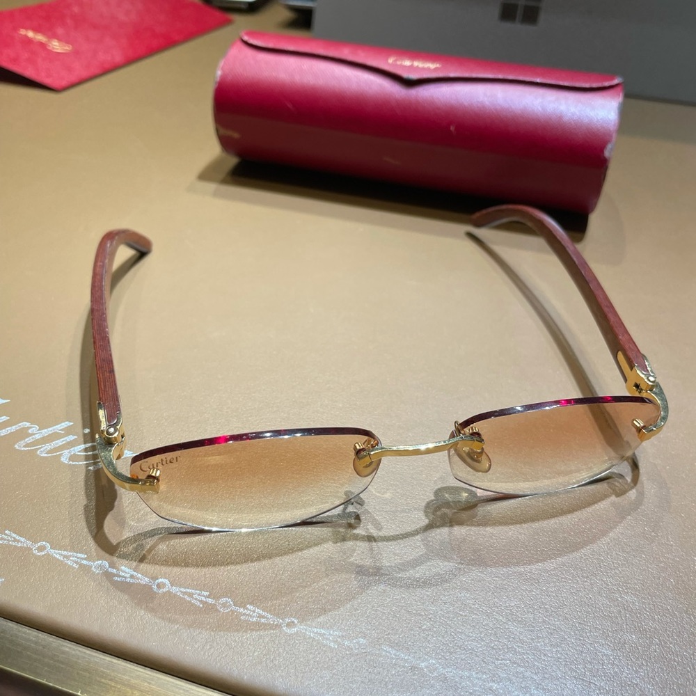 Vintage Cartier Wood Rimless Sunglasses - Picture 5 of 15